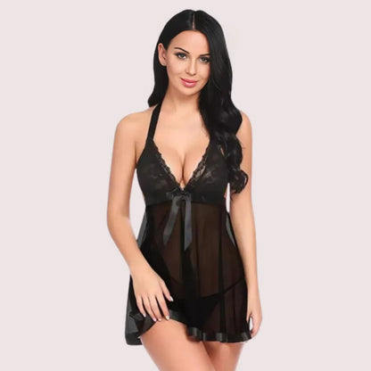 Flirty Sheer and Lace Chemise in Black