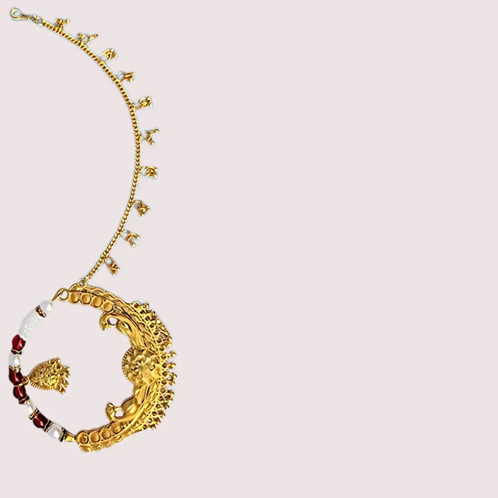 Kumauni Gold-Plated Guluband & Nath Jewellery Set - Golden