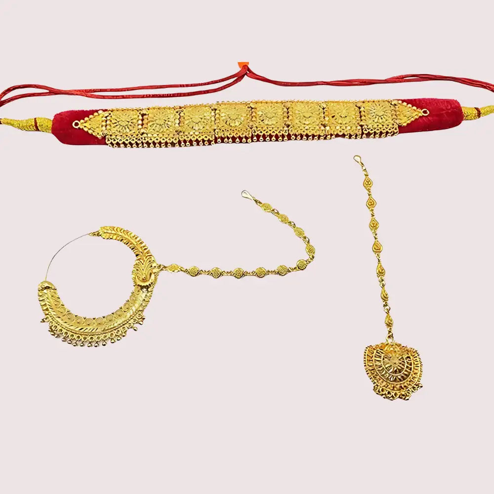 Kumauni Guloband with Nath & Mangtika - Golden