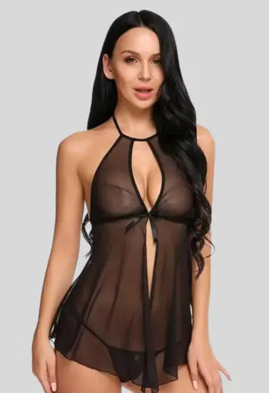 Elegant Lace Black Babydoll Nightwear Snazzyway