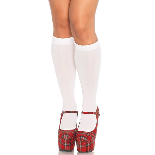 Leg Avenue Women’s Nylon Opaque Knee Highs White Hosiery - White / One Size