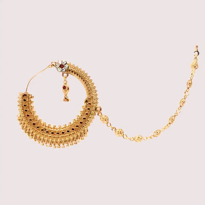 Luxe Gold-Plated Bridal Nath with Chic Chain Design - Golden