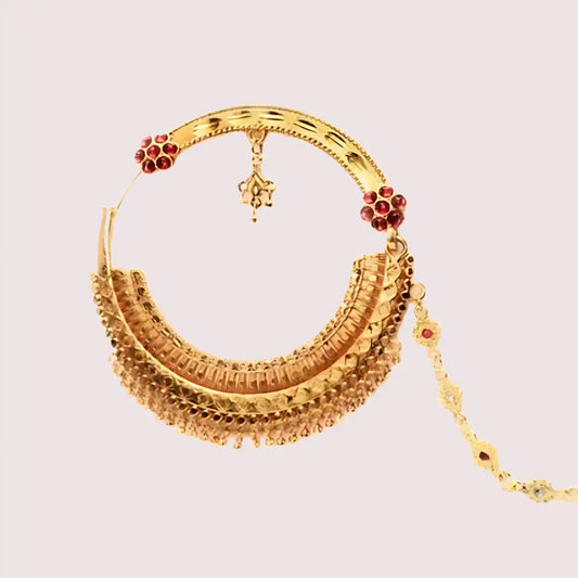 Luxe Gold-Plated Bridal Nath with Chic Chain Design - Golden