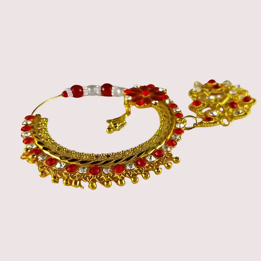 Luxurious Bridal Nose Ring with Elegant Pearls - Golden