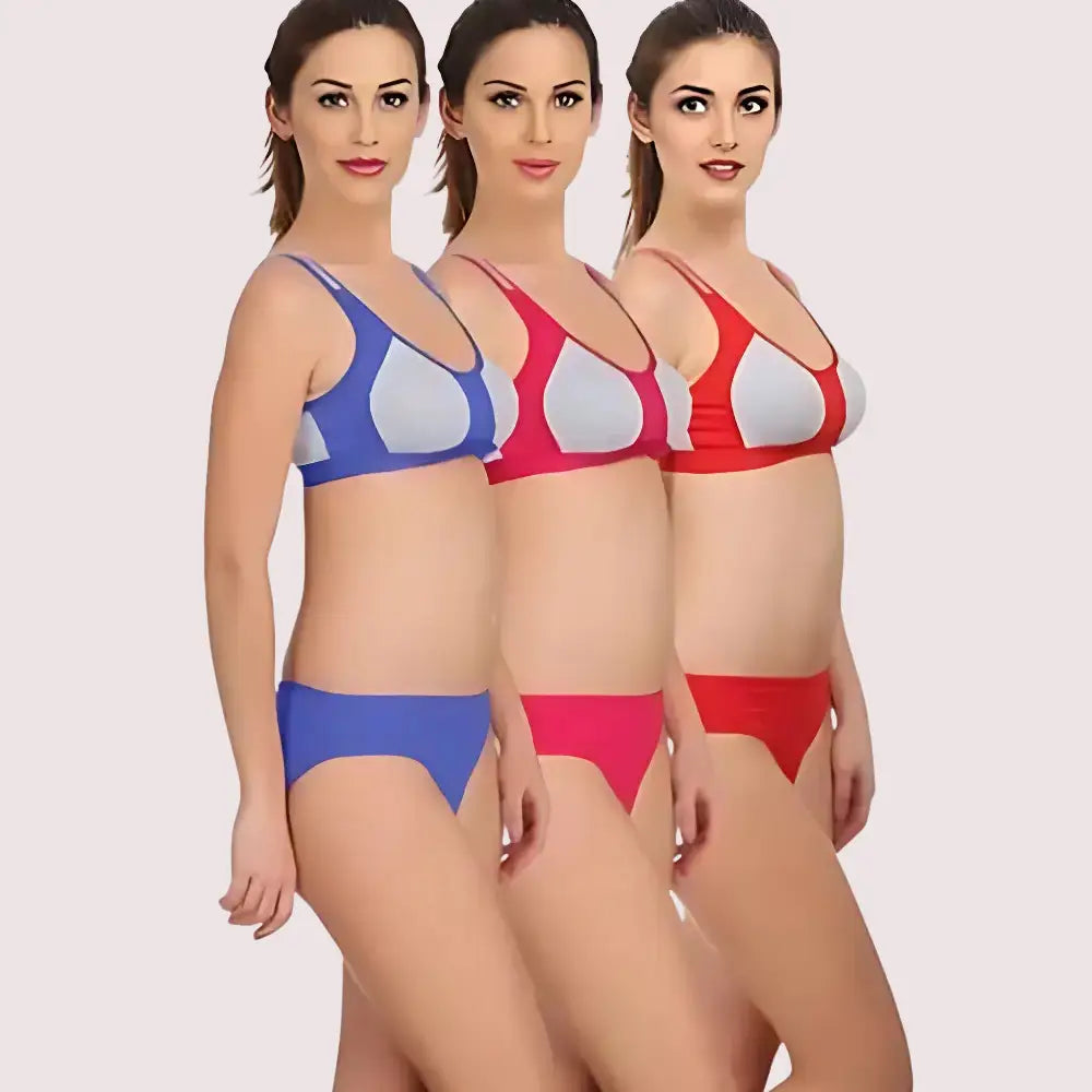 ’Medium’ Impact sports bra panty set pack of 3
