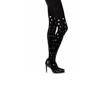 Music Legs Spandex Opaque Pantyhose with Glitters - Black - Black / One Size