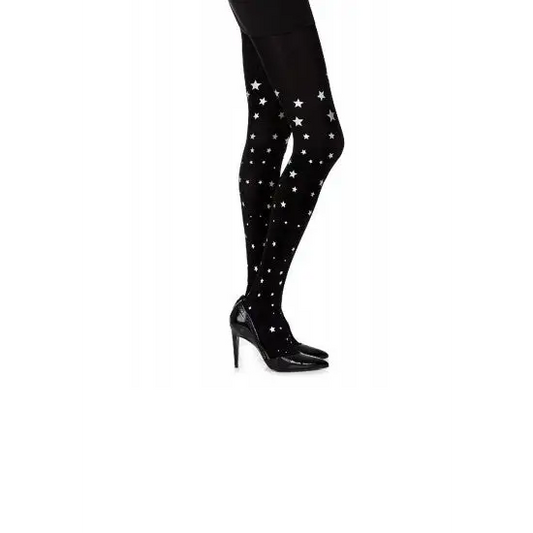 Music Legs Spandex Opaque Pantyhose with Glitters - Black - Black / One Size