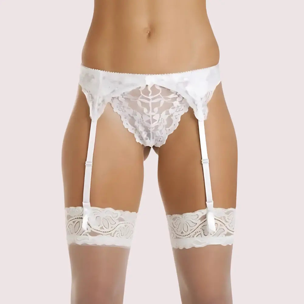 Silky White Lace Garter Belt for Women Snazzyway