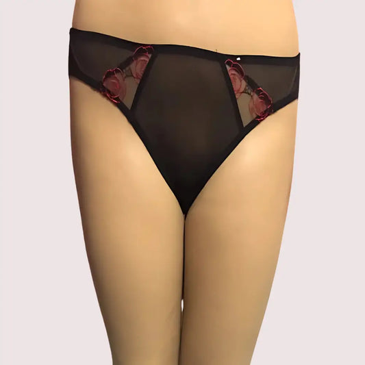 Netted Sexy Keyhole Back Hipster Panty - M / black & red