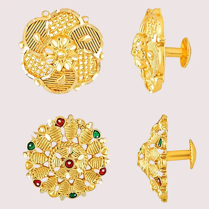 Pack of 2 Gold Finish Traditional Earrings Set for Women - Golden