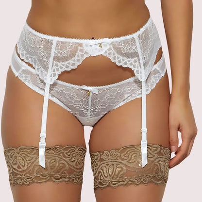 Plus Size Lace Mesh Garter & Thong Set