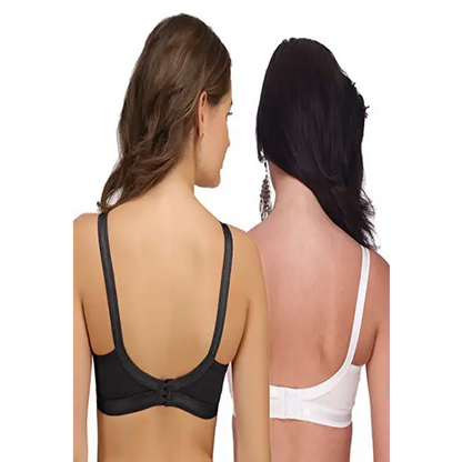 Plus Size- Pack Of 2 Black & White Cotton Front Bras