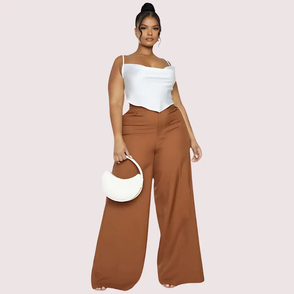 Plus Size White Satin Cropped Cowl Neck Cami Top