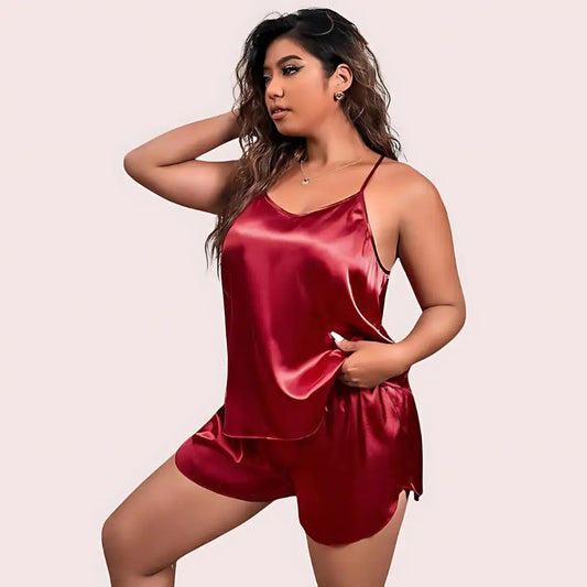 Plus Size Women’s Silk Cami and Shorts Set