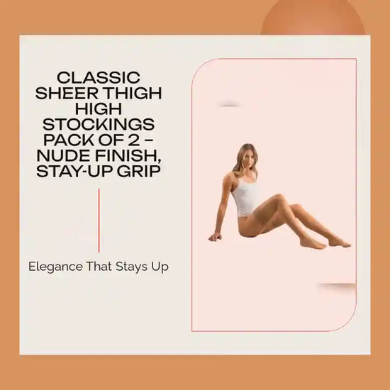 Classic Sheer Thigh High Stockings Pack of 2 &ndash; Nude Finish, Stay-Up Grip by@Outfy