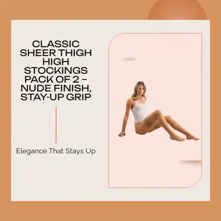 Classic Sheer Thigh High Stockings Pack of 2 &ndash; Nude Finish, Stay-Up Grip by@Outfy