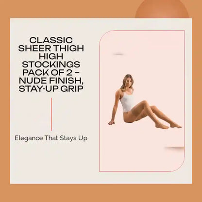 Classic Sheer Thigh High Stockings Pack of 2 &ndash; Nude Finish, Stay-Up Grip by@Outfy