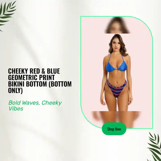 Cheeky Red &amp; Blue Geometric Print Bikini Bottom (Bottom Only) by@Outfy