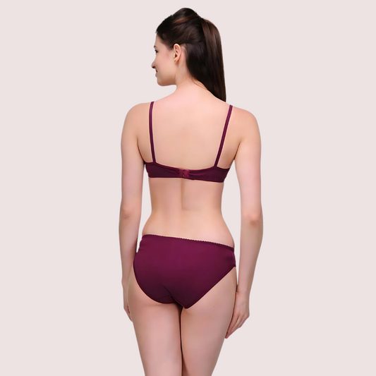 ’Pure’ Cotton Purple Bra Panty Set - 32 / M / Blue