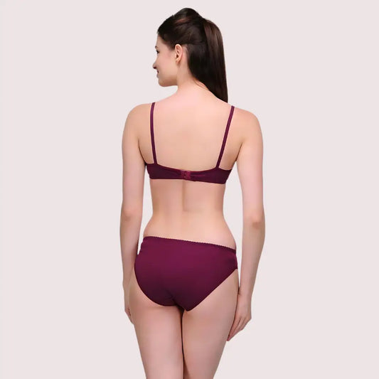 ’Pure’ Cotton Purple Bra Panty Set - 32 / M / Blue