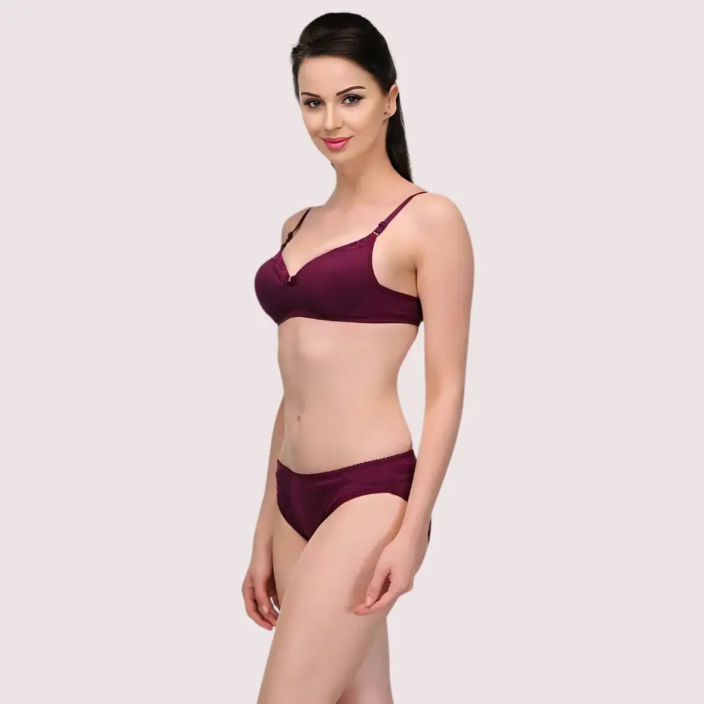 ’Pure’ Cotton Purple Bra Panty Set - 32 / M / Blue