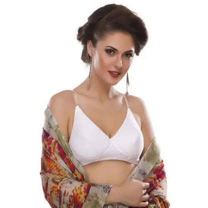 Pure cotton wire free white bra for summers