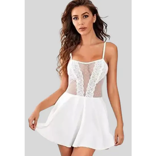Pure Elegance White Lace Babydoll Nightwear