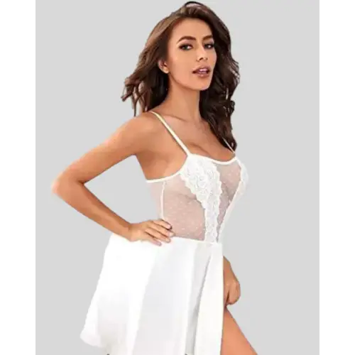 Pure Elegance White Lace Babydoll Nightwear