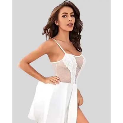 Pure Elegance White Lace Babydoll Nightwear