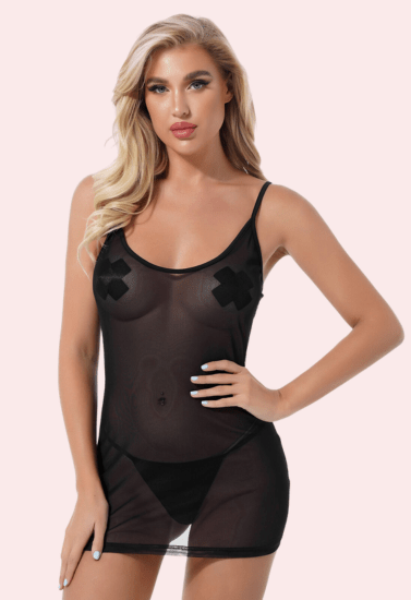 Sexy see through black mesh Chemise - Boldlior