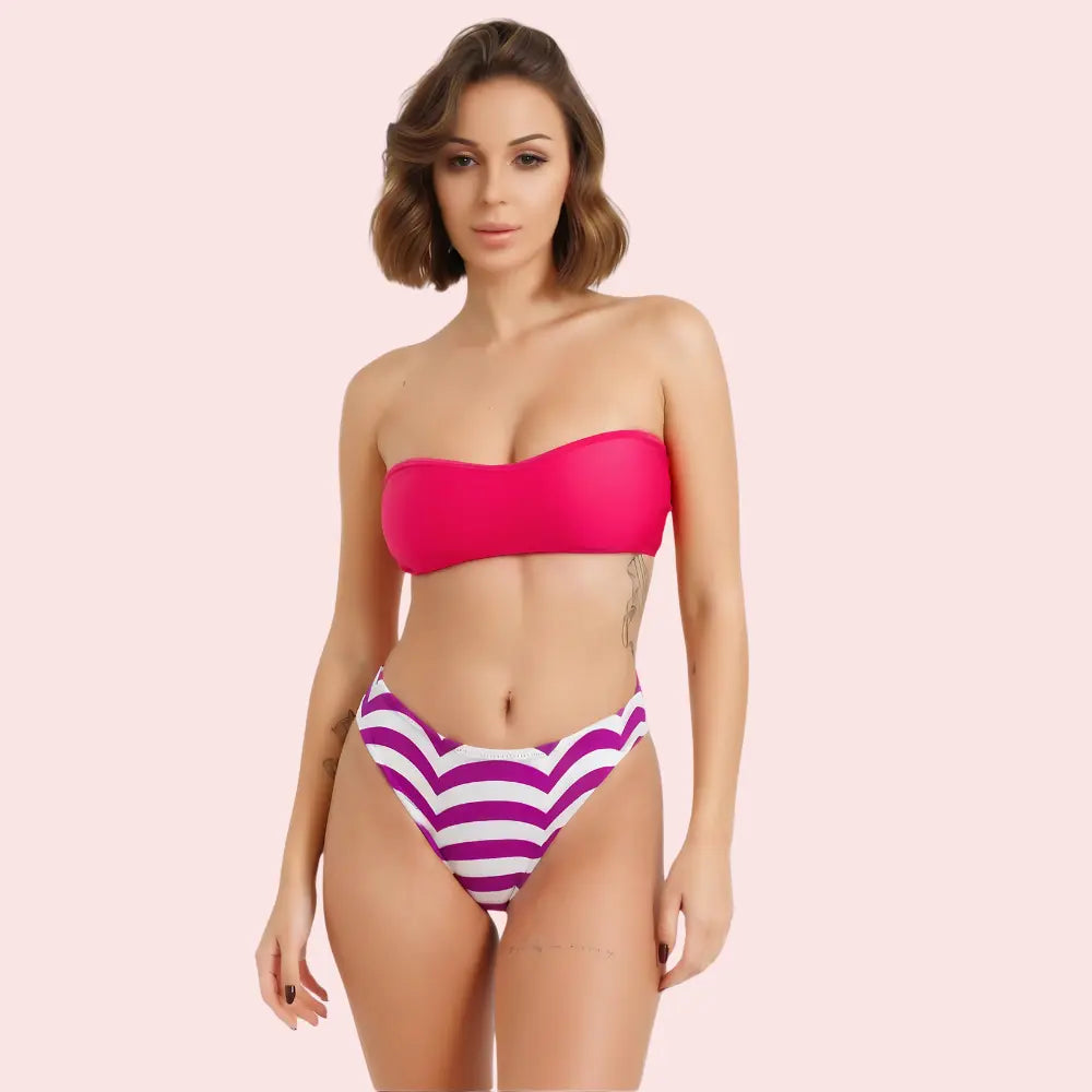Vibrant V-Cut Striped High-Waisted Bikini Bottom (Bottom Only) Snazzyway