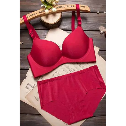 Red Seamless Underwired Lace Bra Panty Set