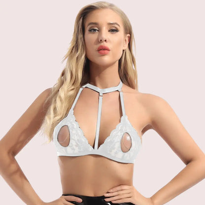 Romantic Sheer Lace Open Nipple Bralette - Boldlior