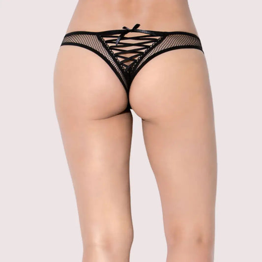 SANS COMPLEXE Black Floral Lace High Waist Thong - M / Black