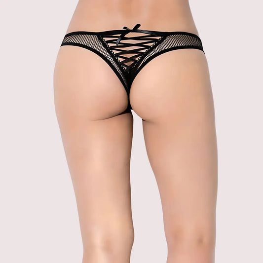SANS COMPLEXE Black Floral Lace High Waist Thong - M / Black