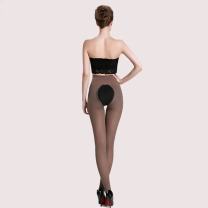 Sexy Women Open Crotch crotchless pantyhose - Brown / One Size
