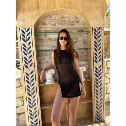 Sheer Black Mini Dress with Dual Open Slits