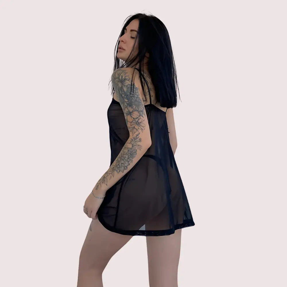 Sheer Black Negligee Night Dress for Plus Size