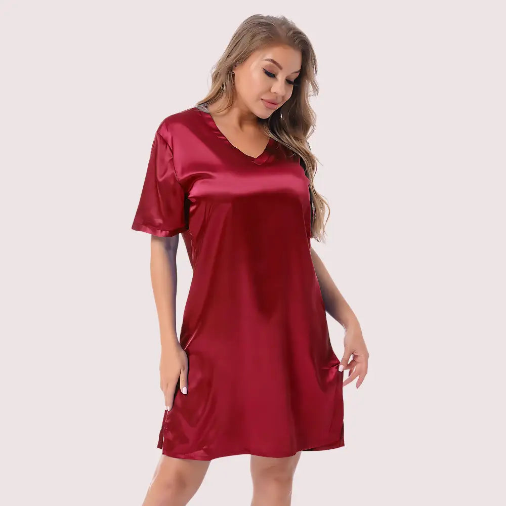 Silk satin sexy Maroon short sleepwear