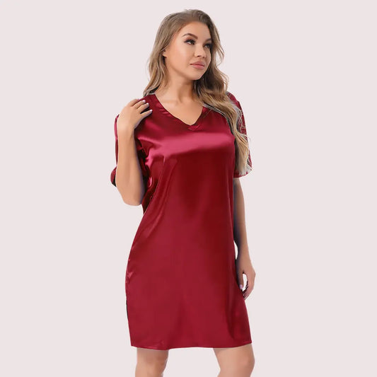Silk satin sexy Maroon short sleepwear Snazzyway