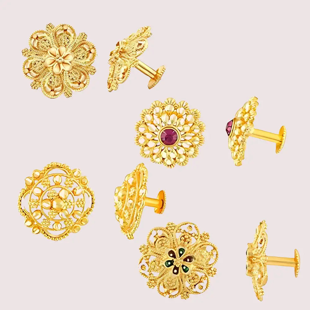 Traditional Gold Finish Earrings Set – Pack of 4 for Women - Golden