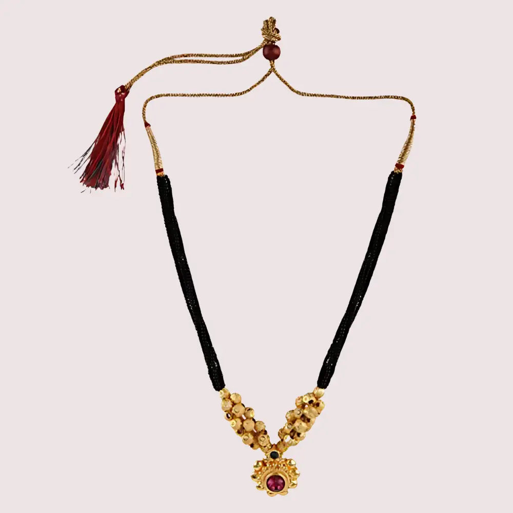 Traditional Gold Plated Thushi Mangalsutra Pendant Necklace - Golden