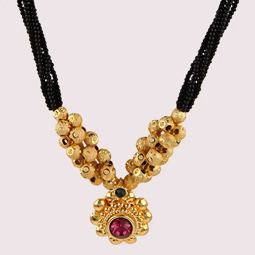Traditional Gold Plated Thushi Mangalsutra Pendant Necklace - Golden