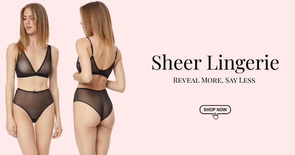 Two models showcasing black sheer lingerie.