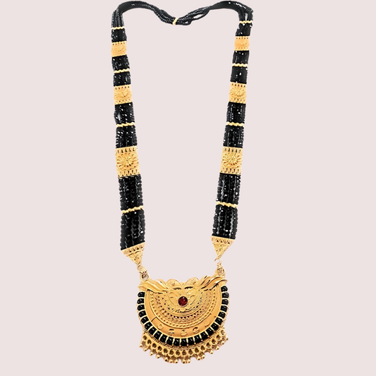 Uttarakhandi Black Beaded Mangalsutra with Stones - Golden
