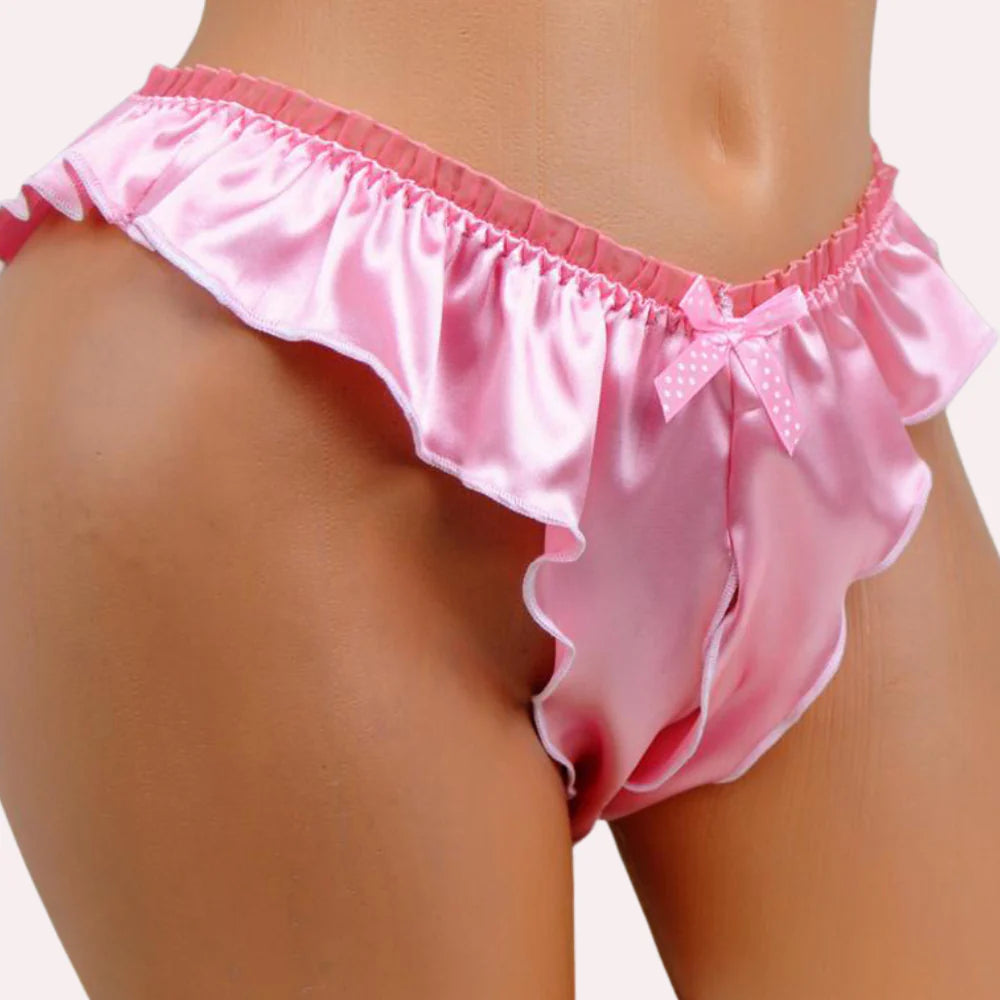 Vera Celeste Silk Satin Crotchless French Knicker - Boldlior