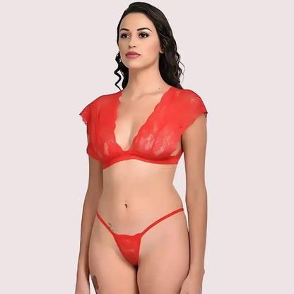Very Sexy Red Lace Bra G-String Set - Free Size / Red