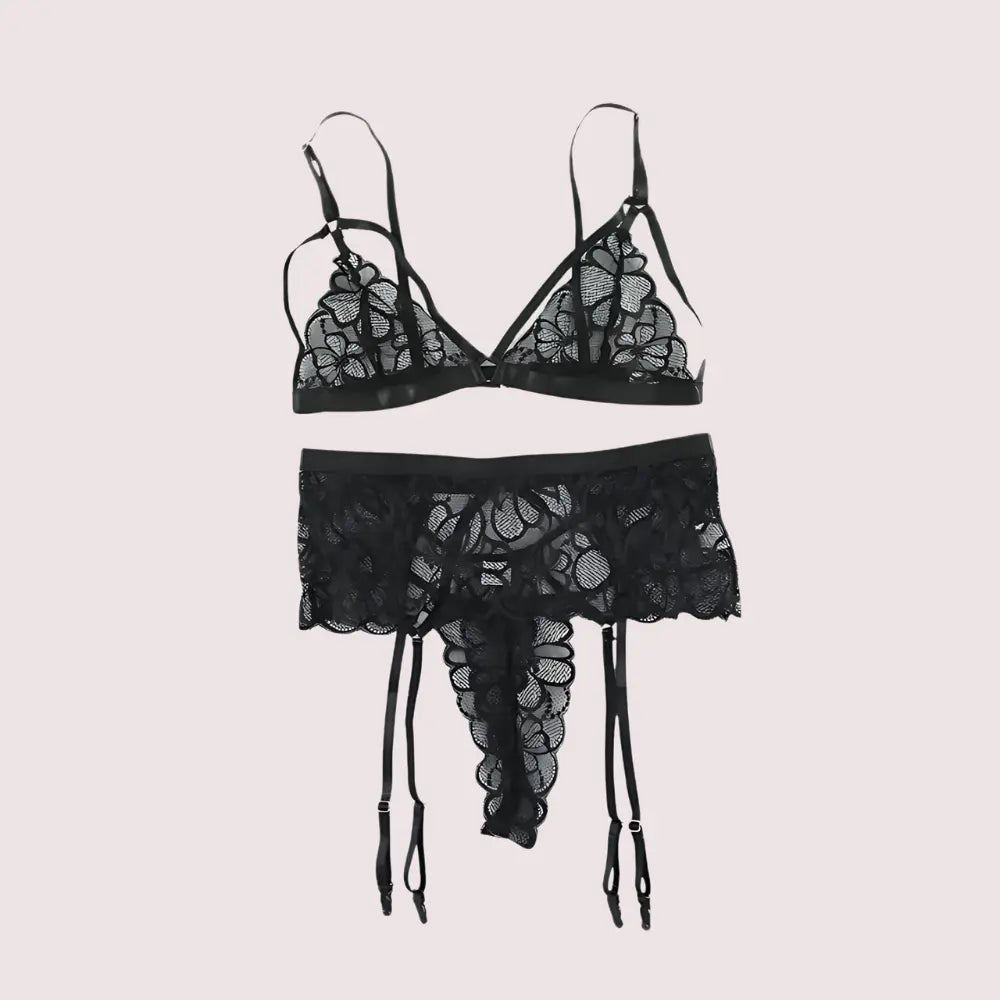 Sensual Lace Garter Belt Lingerie Matching Set Snazzyway