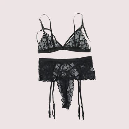 Sensual Lace Garter Belt Lingerie Matching Set Snazzyway