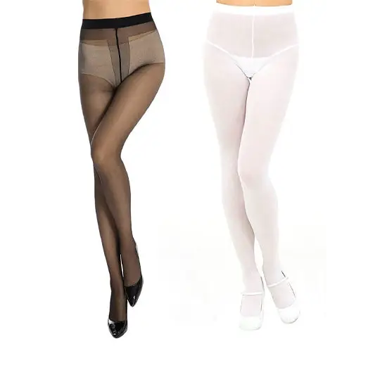 White black pantyhose soft seam women tights pack of 2 - Black & White / One Size